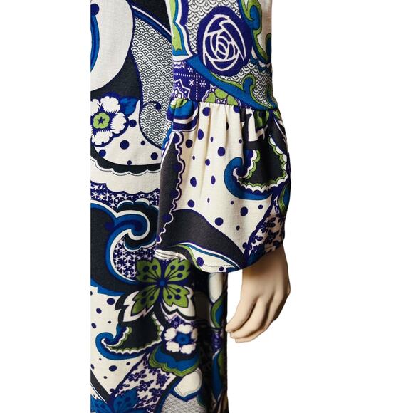 Sinequanone Paisley Print Midi Dress Long Sleeves with Bell Cuff Size 2 - Picture 6 of 13